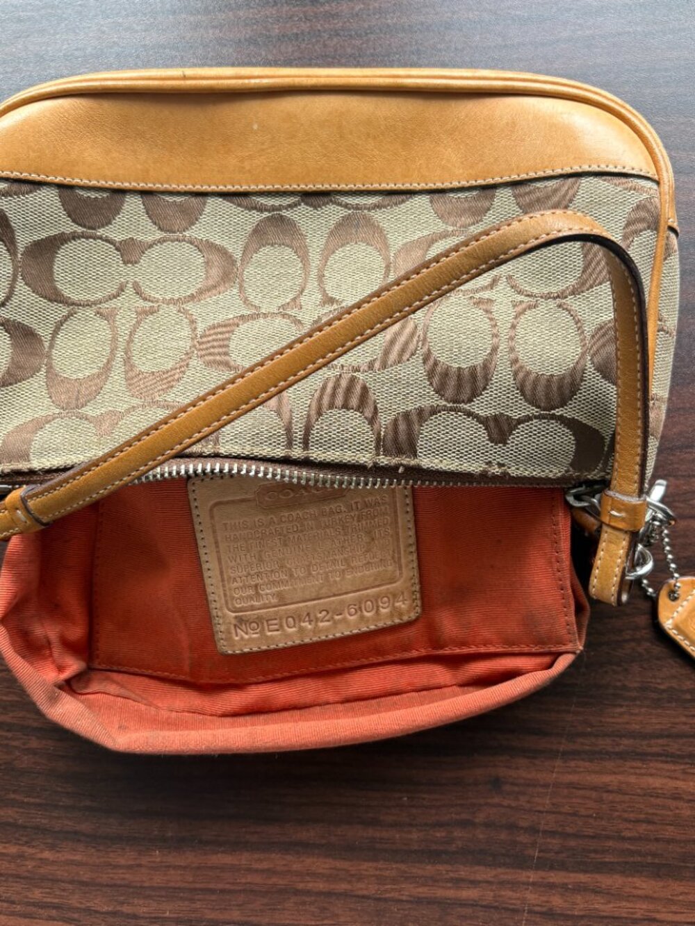 Vintage Coach Signature Demi Bag Jacquard Tan Leather Baguette 6094 Y2K - Picture 6 of 9